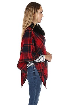 Stylish Multi Tone Plaid Poncho FM-AO6084