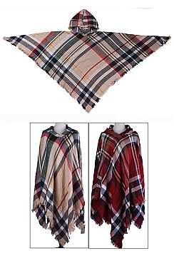 Pack of (6pieces) Classy Plaid Hooded Poncho FM-PC7422