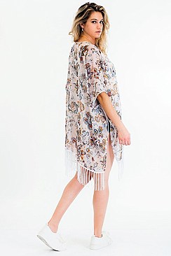 PACK OF 6 Cushy Flower Print Tassel Kimono