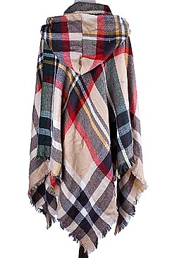 Pack of (6pieces) Classy Plaid Hooded Poncho FM-PC7422