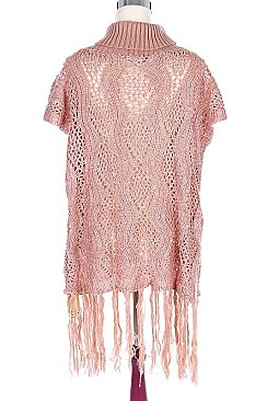 Fashionable Turtleneck Fringe Poncho FM-AV240DC