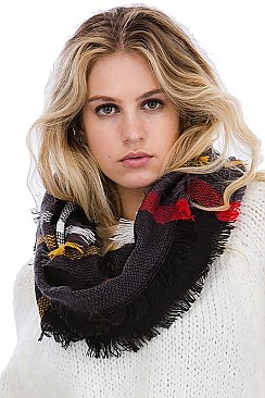 Pack of 12 Pcs Assorted Color Plaid Pattern Infinity Scarves