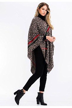 PACK of 12 Stripe Accent Leopard Poncho
