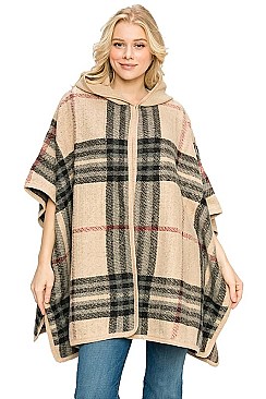 Hooded Plaid Pattern Warm Poncho