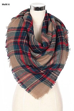 Multi Tone Plaid Over Sized Blanket Scarves Shawls