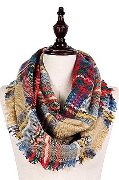 Pack of 12 Fashion Plaid Pattern Infinity Scarves