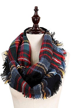 Pack of 12 Fashion Plaid Pattern Infinity Scarves