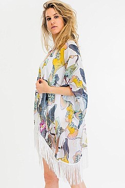 Comfy Floral Crane Print Tassel Kimono FM-KSF210