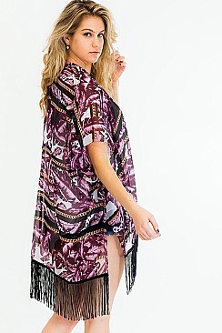 Stylish Feather Print Tassel Kimono FM-KSF209