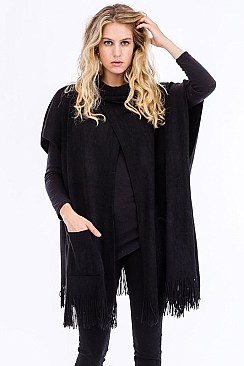 Fringe Poncho with Pockets FM-FTZWSF227