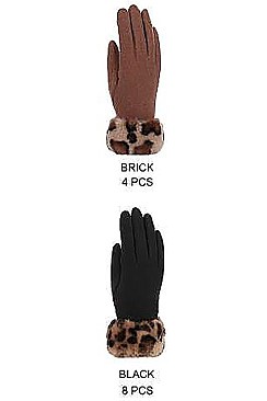 Pack of 12 Leopard Fur Accent Gloves