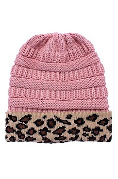 Messy Bun Leopard Ponytail Beanie FM-HT7460