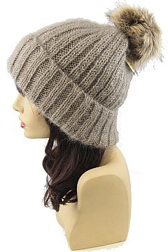 Stylish Soft Fur Pompom Mohair Beanie FM-AT226