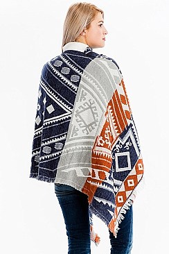 FRINGED TRIBAL PONCHO