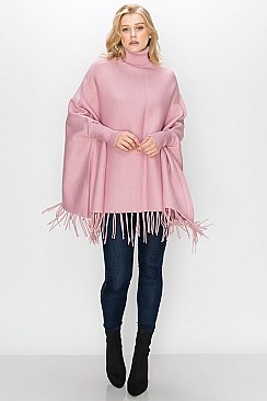 Turtleneck Poncho with Tassel