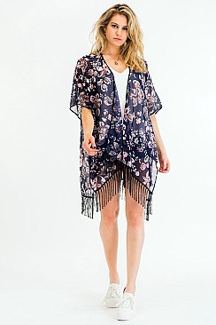 PACK OF 6 Cushy Flower Print Tassel Kimono