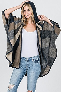 Hooded Stripe Pattern Poncho