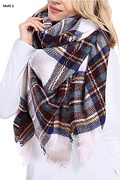 Multi Tone Plaid Over Sized Blanket Scarves Shawls