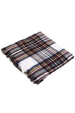 Multi Tone Plaid Over Sized Blanket Scarves Shawls