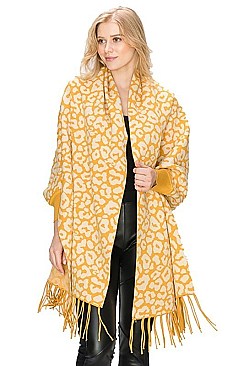 LEOPARD PRINT TASSEL PONCHO