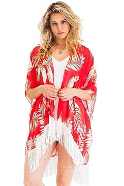 Chic Palm Print Tassel Kimono FM-KSF211