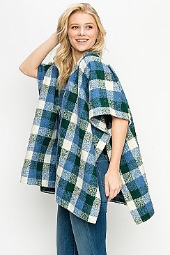 Fashion Plaid Pattern Poncho