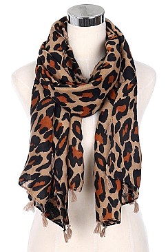 LEOPARD PRINT TASSEL ACCENT SCARF