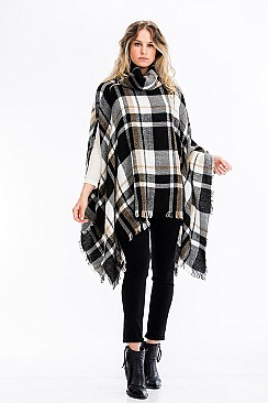 Pack of 6 Pcs Assorted Color Plaid Pattern Poncho