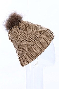 Pack of 12 (pieces) Assorted Fur Lining Pompom Cable Beanies