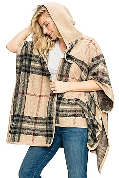 Hooded Plaid Pattern Warm Poncho