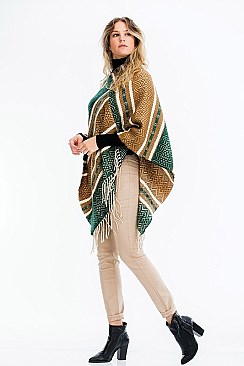 FRINGED TRIBAL PONCHO