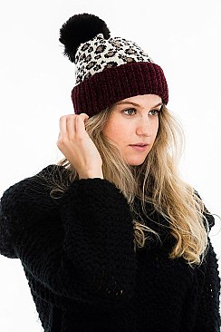 A DOZEN LEOPARD POMPOM BEANIES