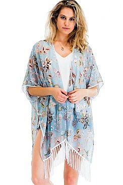 PACK OF 6 Cushy Flower Print Tassel Kimono