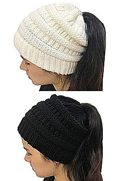 Pack of 12 (pieces) Assorted Messy Bun Ponytail Beanie FM-HT775