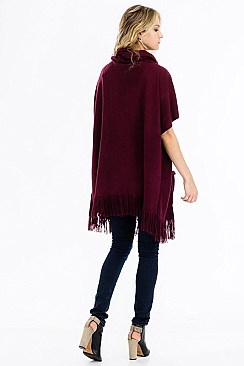 Fringe Poncho with Pockets FM-FTZWSF227