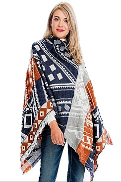 FRINGED TRIBAL PONCHO