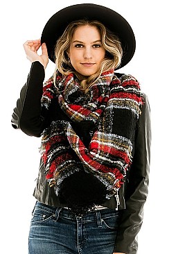 Pack of 12 Plaid Oversized Square Blanket Scarves