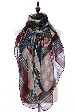 Pack of 12 Pcs Assorted Color Plaid Print Scarves