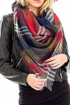 Pack of 12 pcs Plaid Oversized Square Blanket Scarves