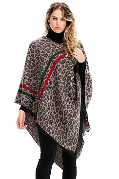 PACK of 12 Stripe Accent Leopard Poncho