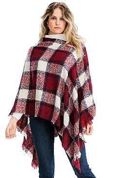 Trendy Plaid Pattern Poncho