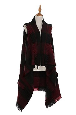 Fashionable Multi Tone Plaid Pattern Cape FM-FTZAO6075