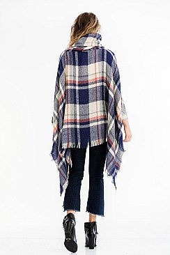 Pack of 6 Pcs Assorted Color Plaid Pattern Poncho