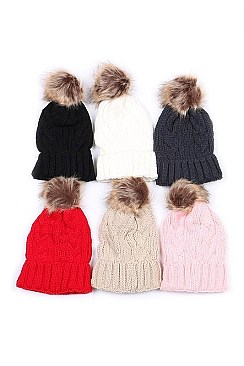 Pack of 12 (pieces) Assorted Fashionable Pompom Crochet Beanies FM-HT416