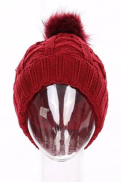 Stylish Fur Lining Pompom Cable Beanies FM-AT222