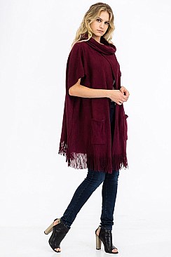 Fringe Poncho with Pockets FM-FTZWSF227