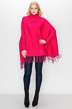 Turtleneck Poncho with Tassel