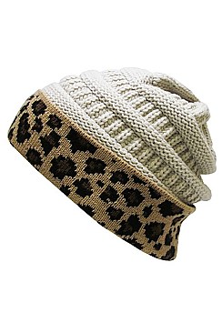 Messy Bun Leopard Ponytail Beanie FM-HT7460