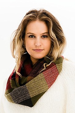 Pack of 12 Pcs Assorted Color Plaid Pattern Infinity Scarves