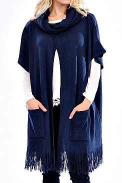 Fringe Poncho with Pockets FM-FTZWSF227